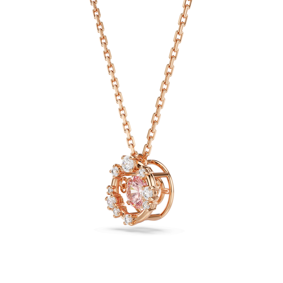Constella pendant, Round cut, Dancing stone, Pink, 18K rose gold finish