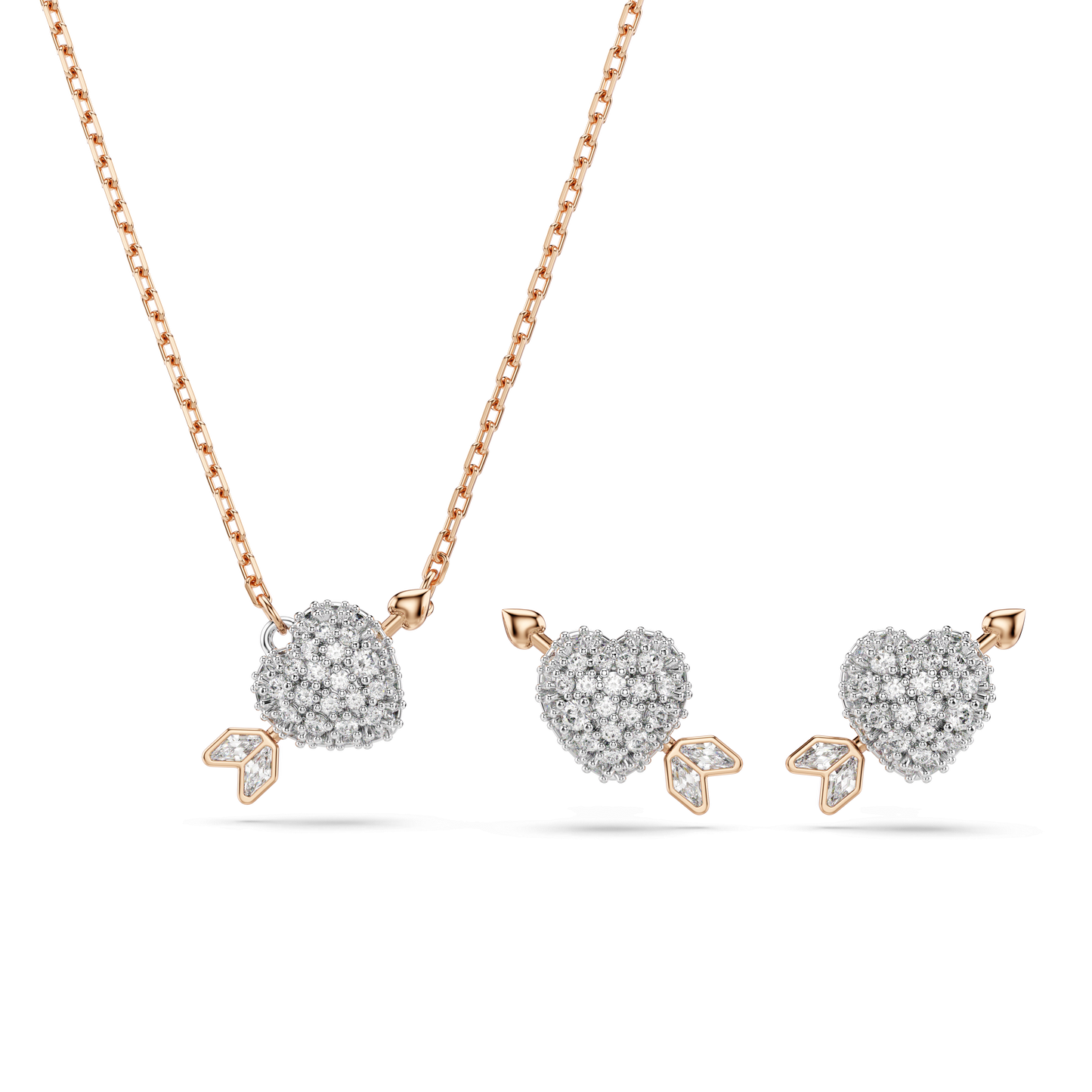 Idyllia set, Mixed cuts, Heart with arrow, White, Rose gold-tone plated 5745580