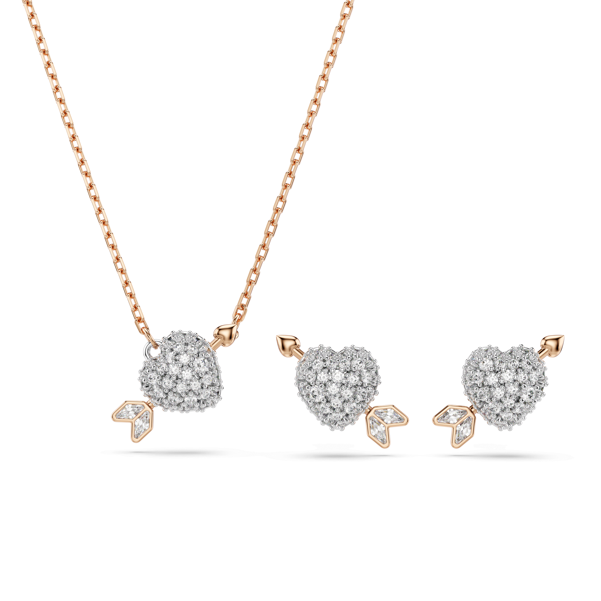 Idyllia set, Mixed cuts, Heart with arrow, White, Rose gold-tone plated 5745580