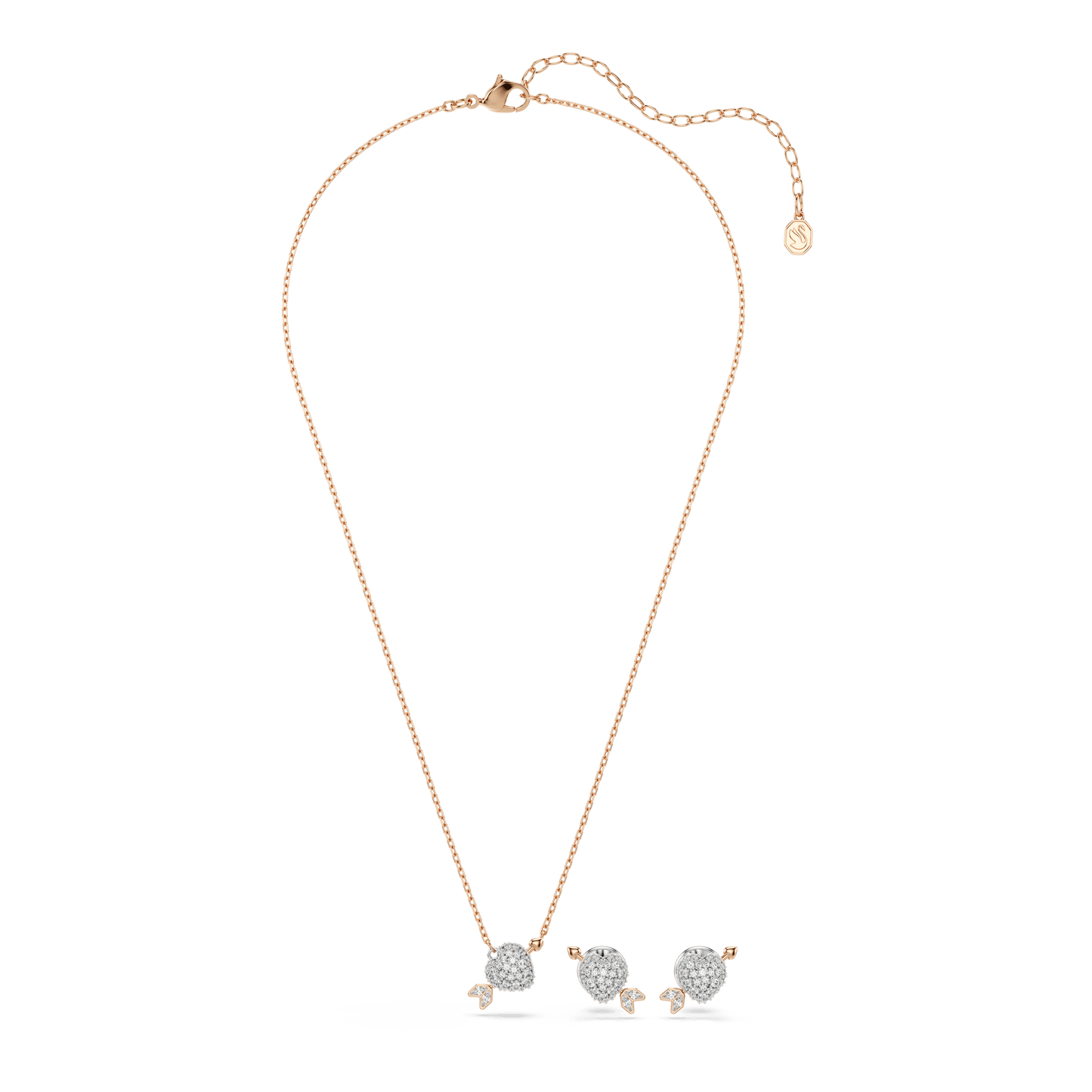 Idyllia set, Mixed cuts, Heart with arrow, White, Rose gold-tone plated 5745580