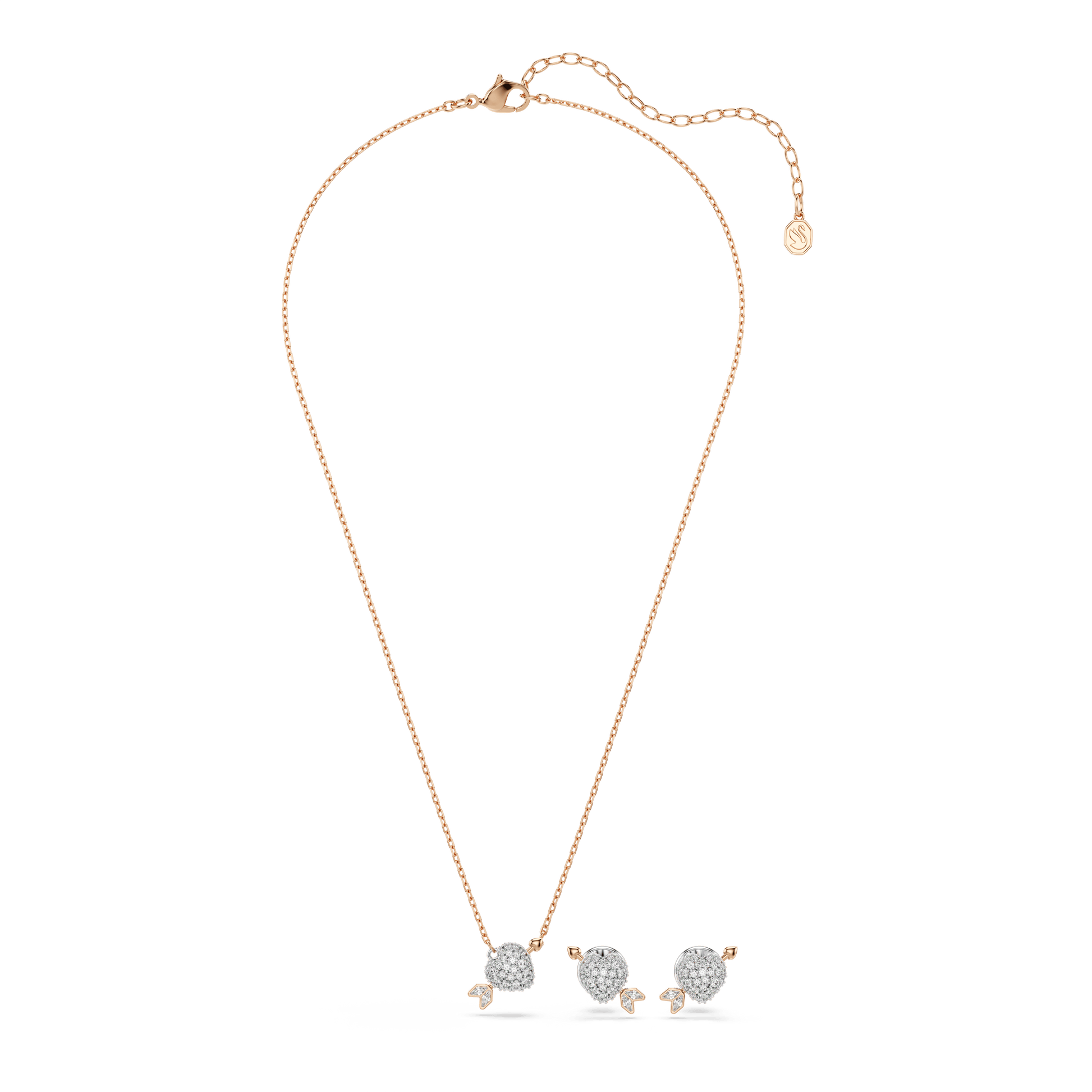 Idyllia set, Mixed cuts, Heart with arrow, White, Rose gold-tone plated 5745580