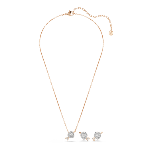 Idyllia set, Mixed cuts, Heart with arrow, White, Rose gold-tone plated 5745580
