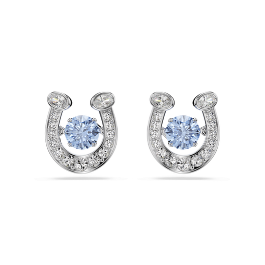Symbolica stud earrings, Round cut, Pavé, Horse shoe, Blue, Rhodium plated 5746563