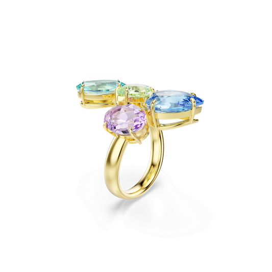 Gema motif ring, Mixed cuts, Multicolored, Gold-tone plated