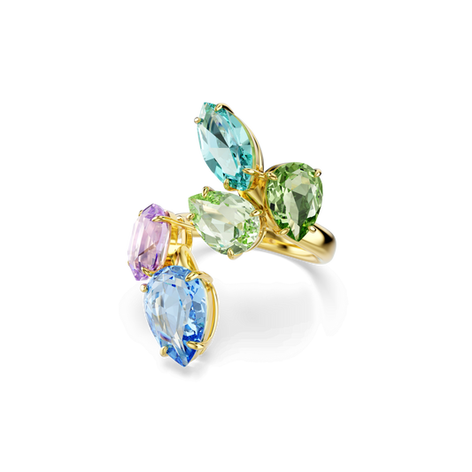Gema motif ring, Mixed cuts, Multicolored, Gold-tone plated 5746908