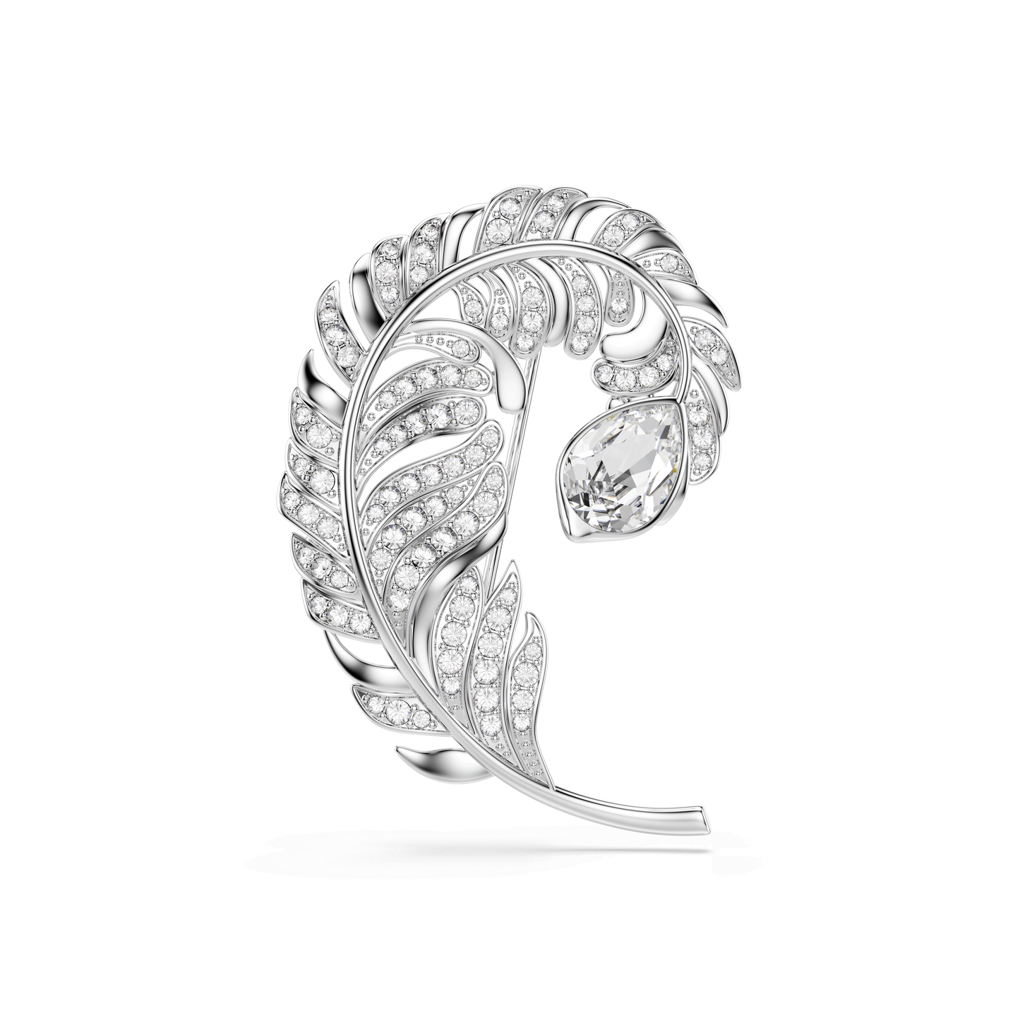 Idyllia brooch, Mixed cuts, Feather, Rhodium plated 5747549