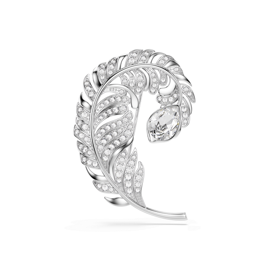 Idyllia brooch, Mixed cuts, Feather, Rhodium plated 5747549