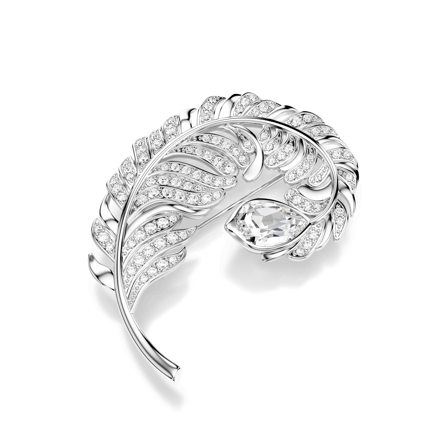 Idyllia brooch, Mixed cuts, Feather, Rhodium plated 5747549