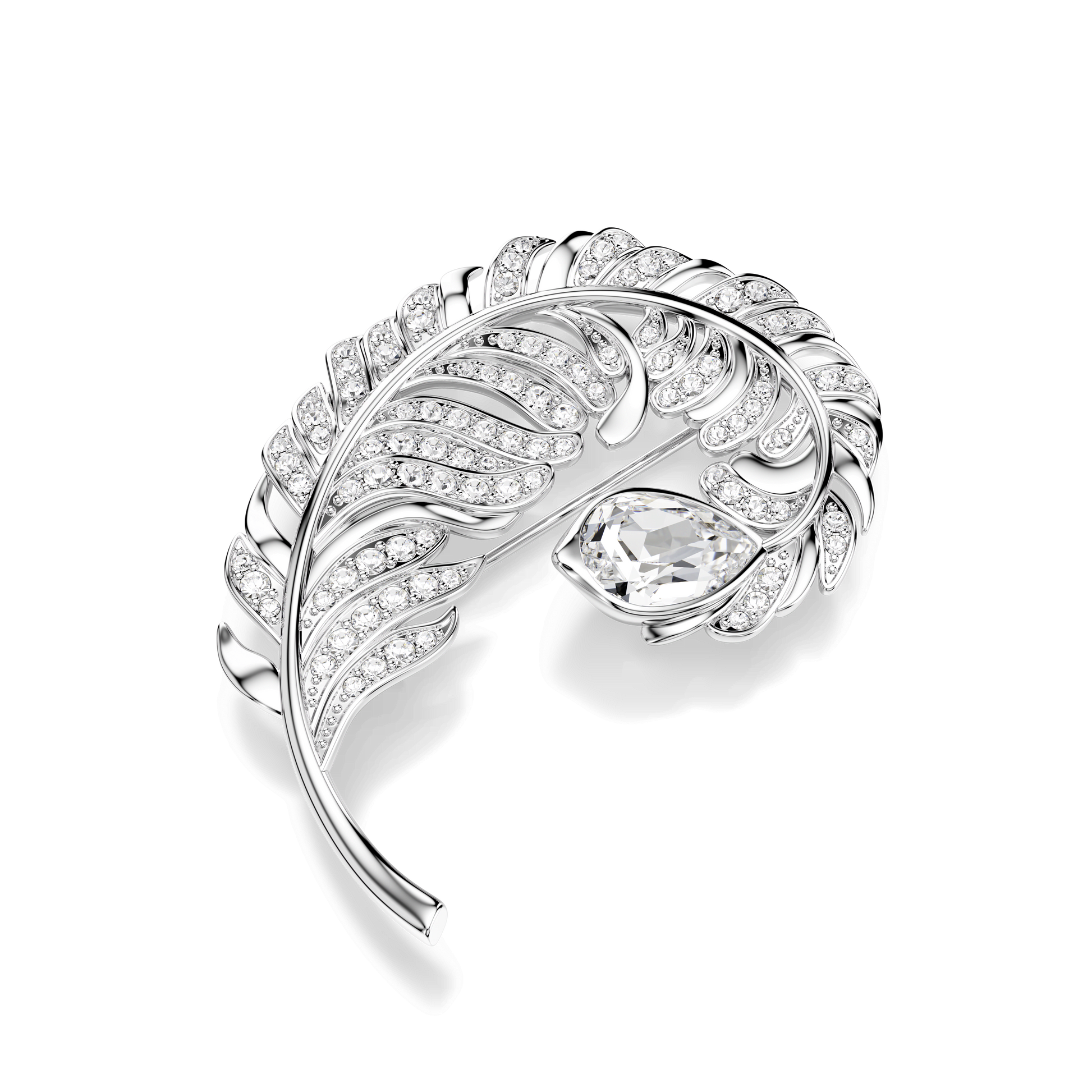 Idyllia brooch, Mixed cuts, Feather, Rhodium plated 5747549