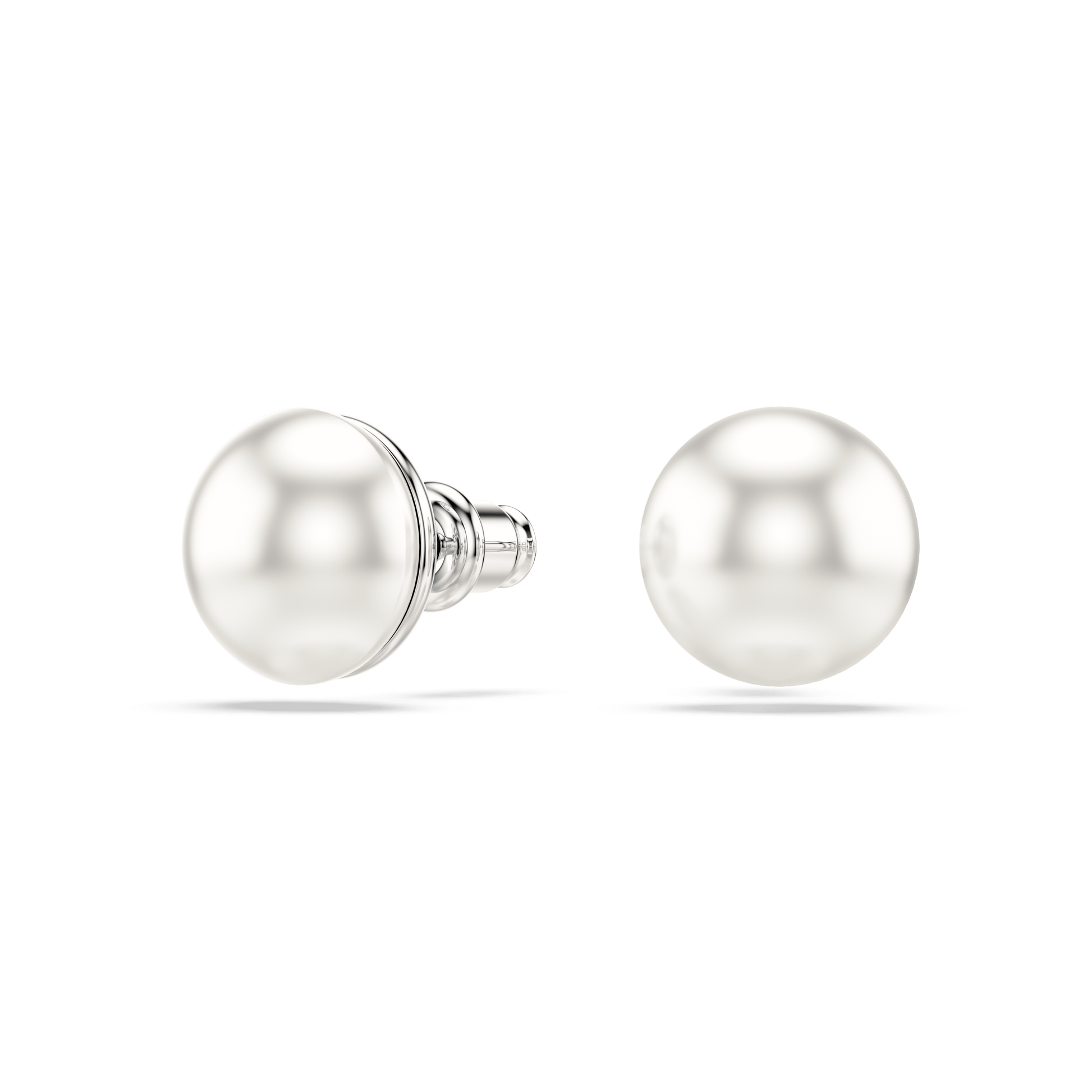 Matrix stud earrings, Crystal pearl, White, Rhodium plated 5747752