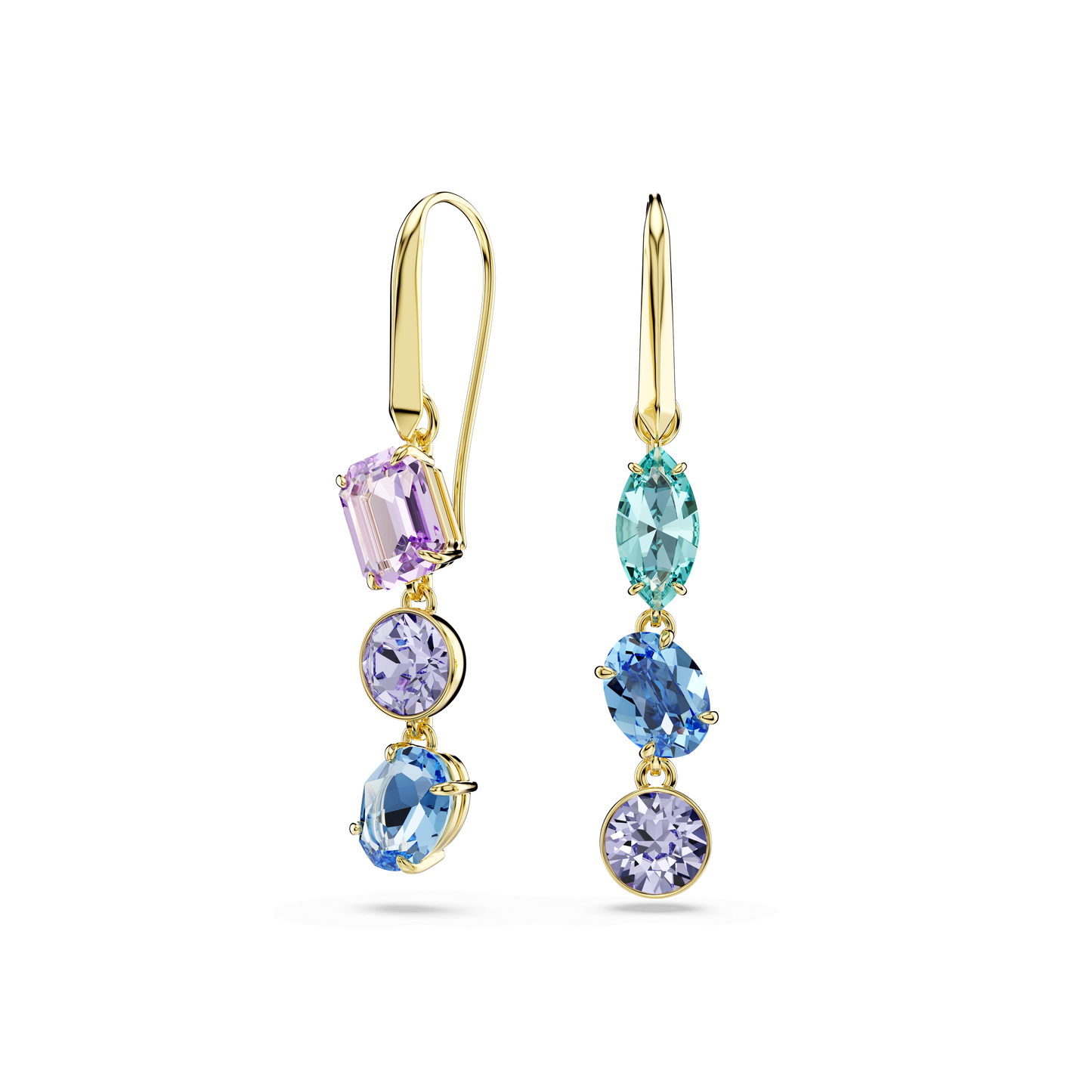 Gema drop earrings, Asymmetrical design, Mixed cuts, Multicolored, Gold-tone plated 5747917