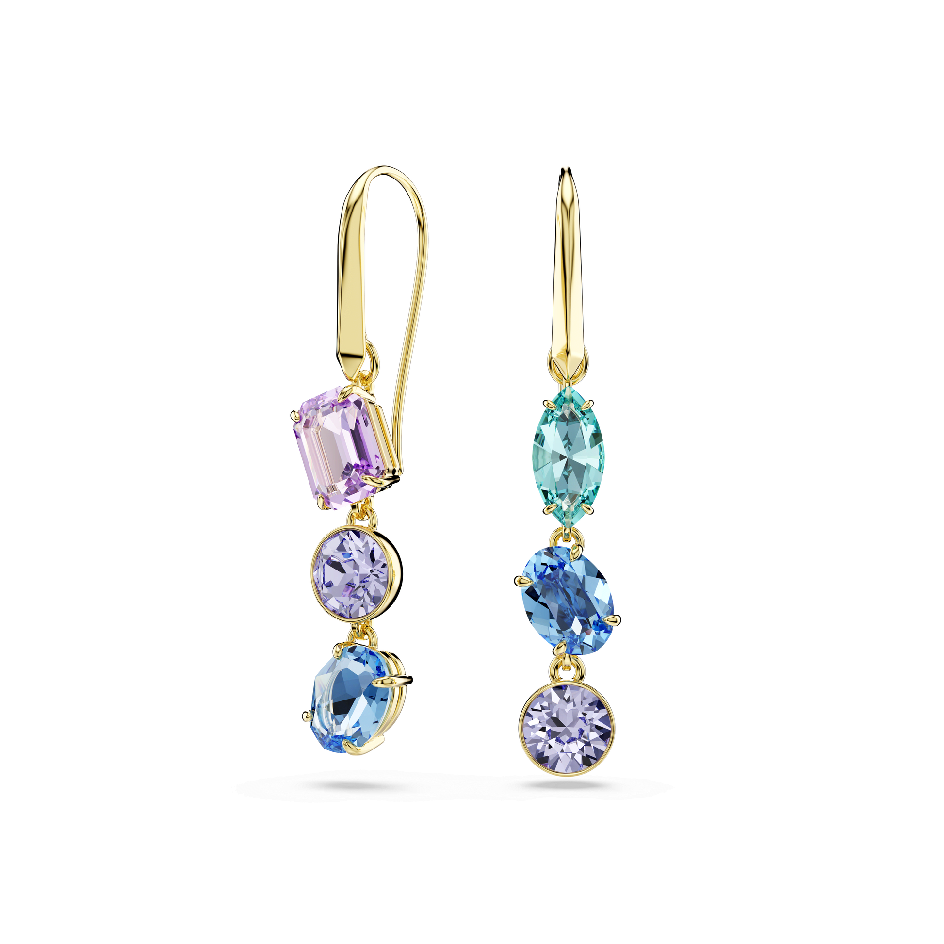 Gema drop earrings, Asymmetrical design, Mixed cuts, Multicolored, Gold-tone plated 5747917