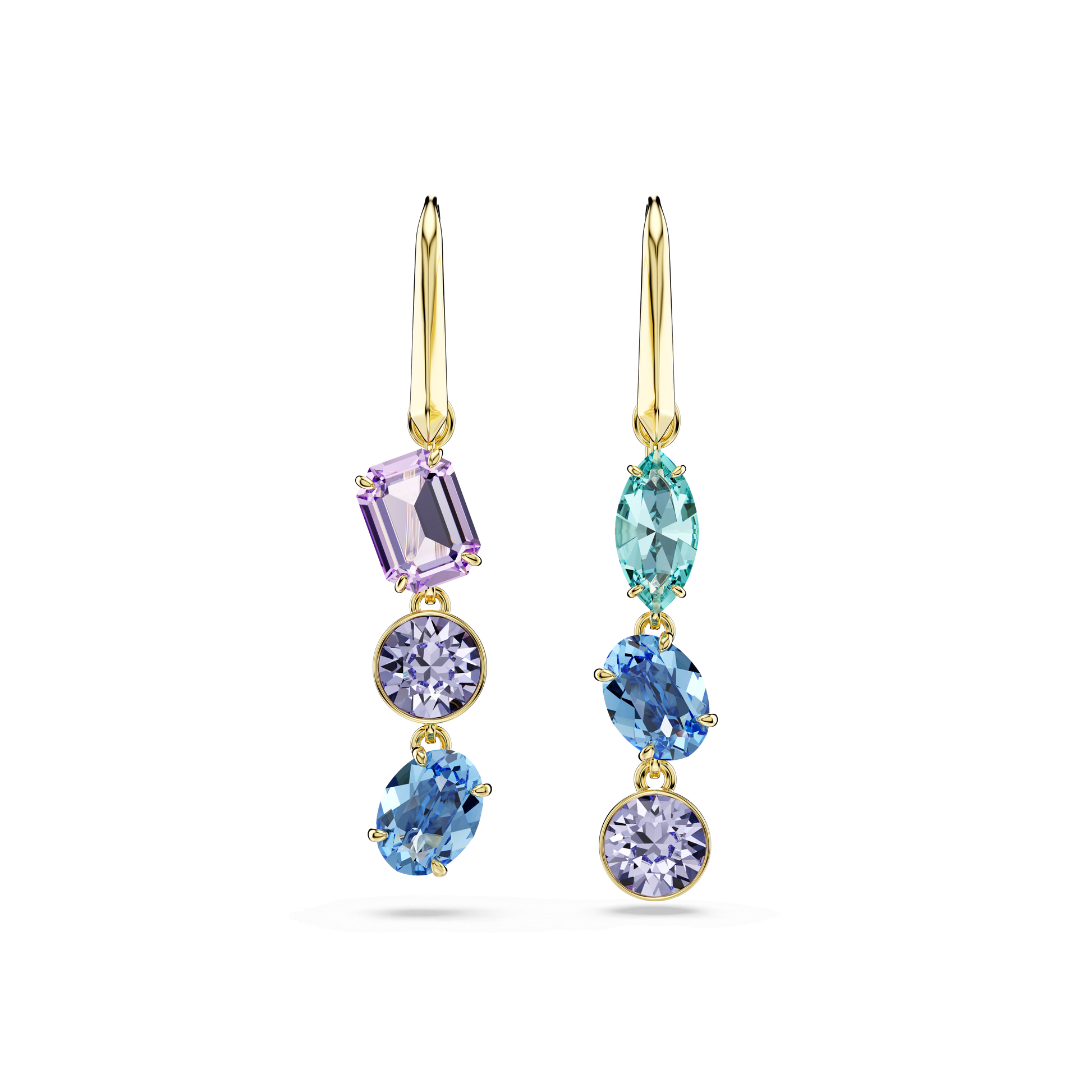 Gema drop earrings, Asymmetrical design, Mixed cuts, Multicolored, Gold-tone plated 5747917