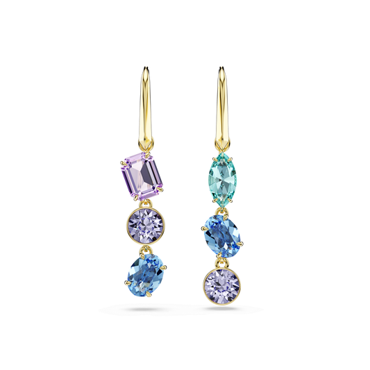 Gema drop earrings, Asymmetrical design, Mixed cuts, Multicolored, Gold-tone plated 5747917
