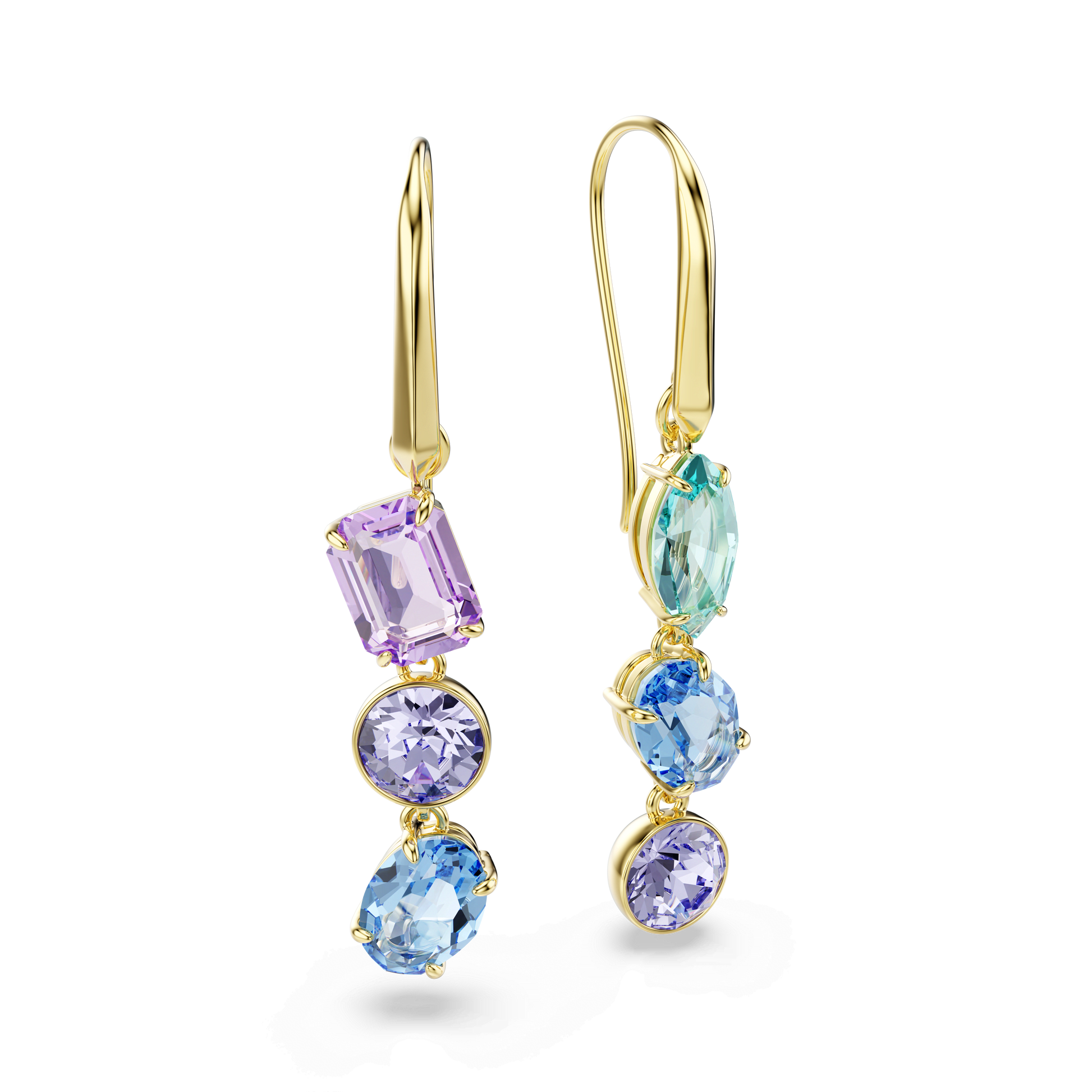 Gema drop earrings, Asymmetrical design, Mixed cuts, Multicolored, Gold-tone plated 5747917