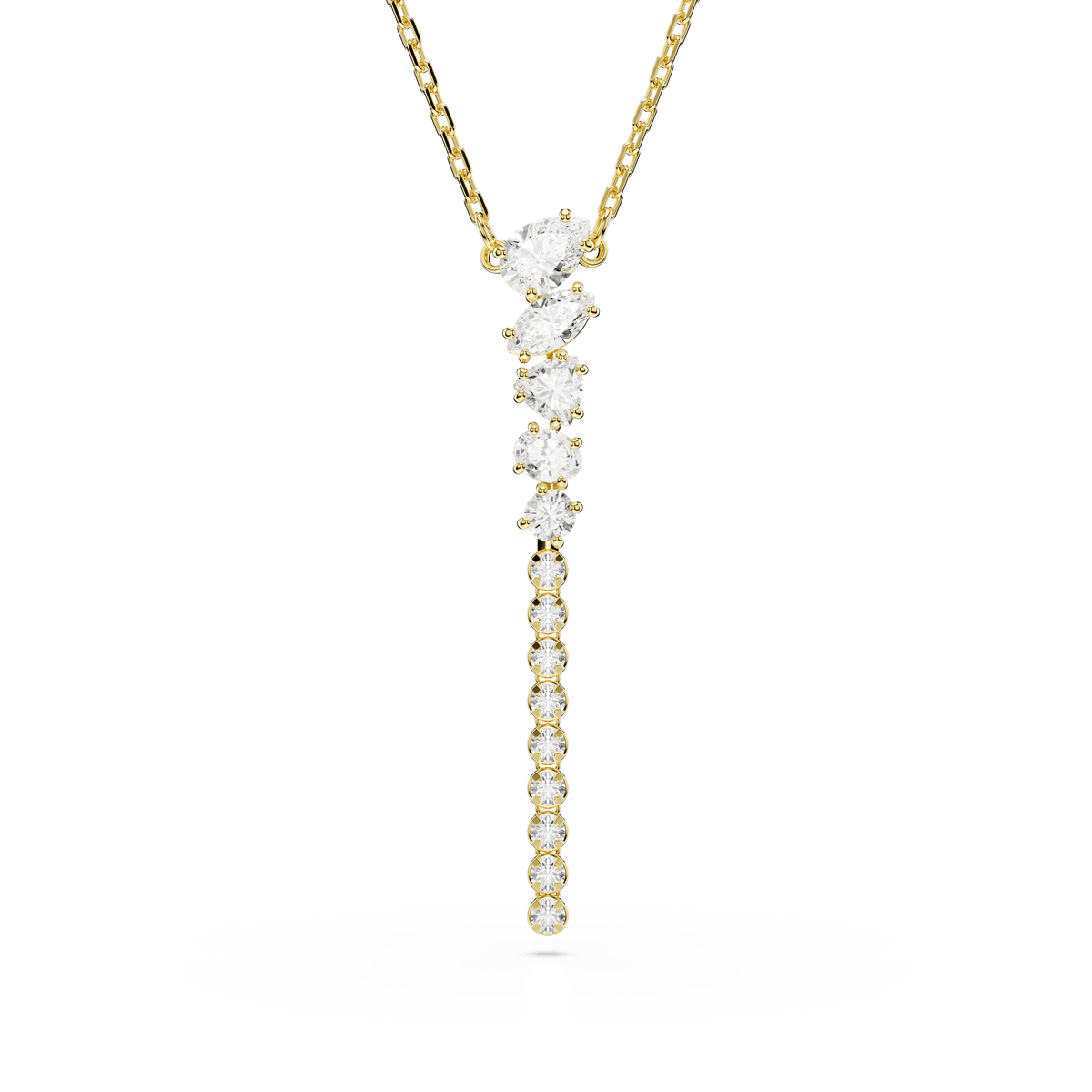 Mesmera Y necklace, Mixed cuts, White, 18K gold finish