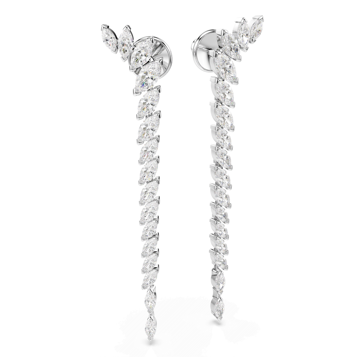 Mesmera earrings, Marquise cut, White, Rhodium plated