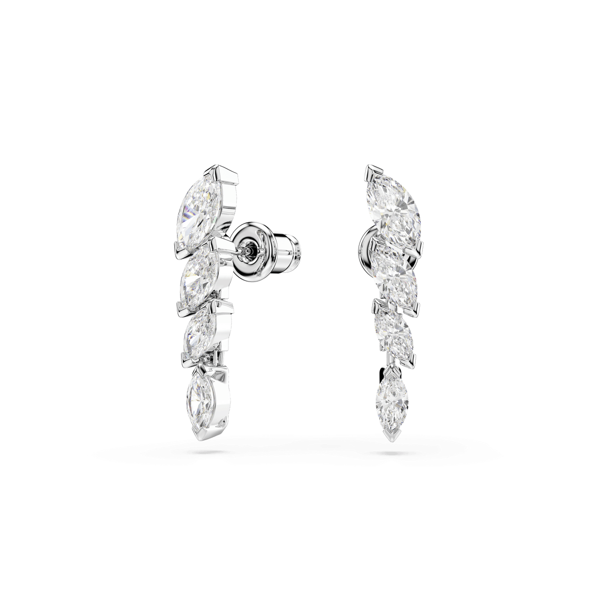 Mesmera earrings, Marquise cut, White, Rhodium plated