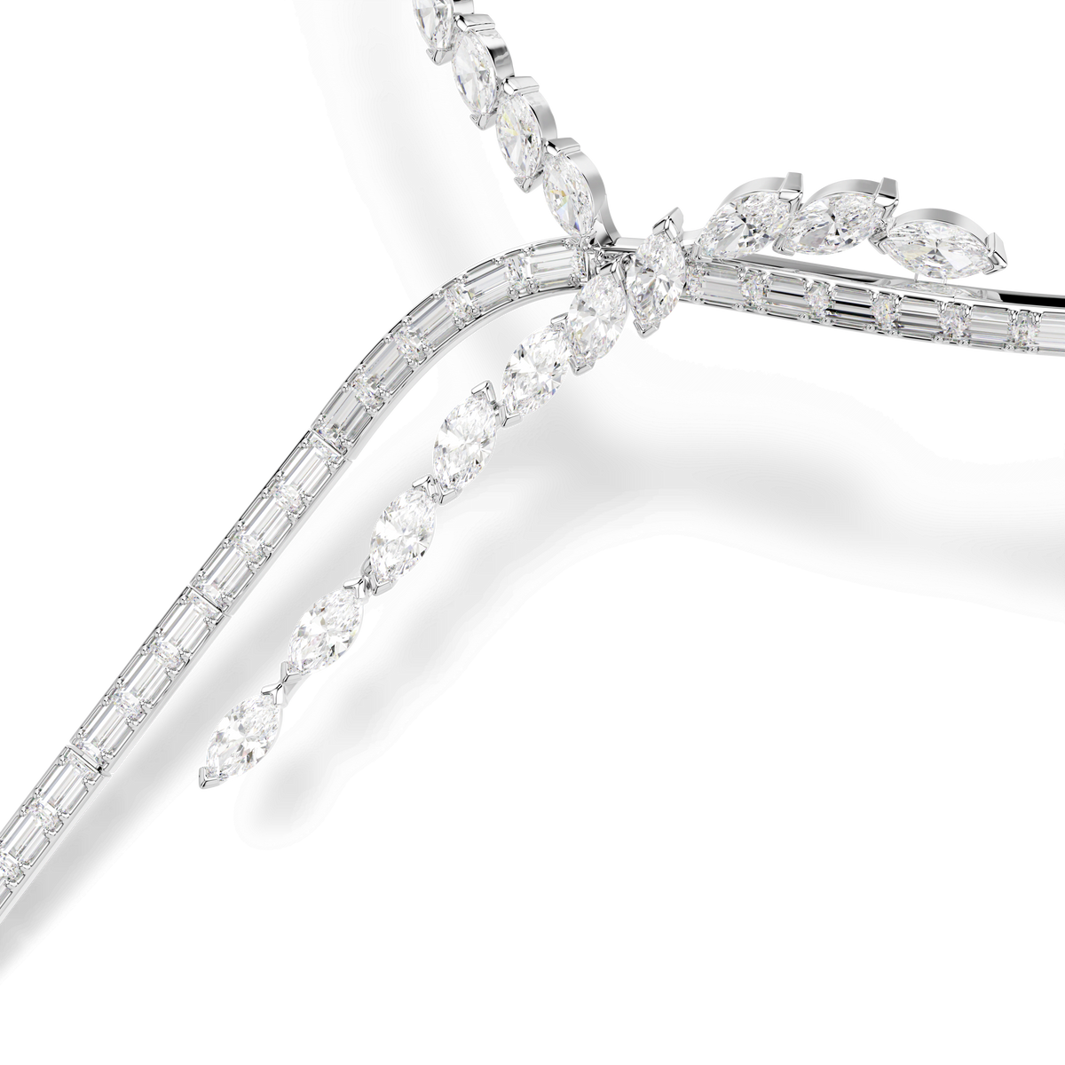 Mesmera Y necklace, Mixed cuts, White, Rhodium plated