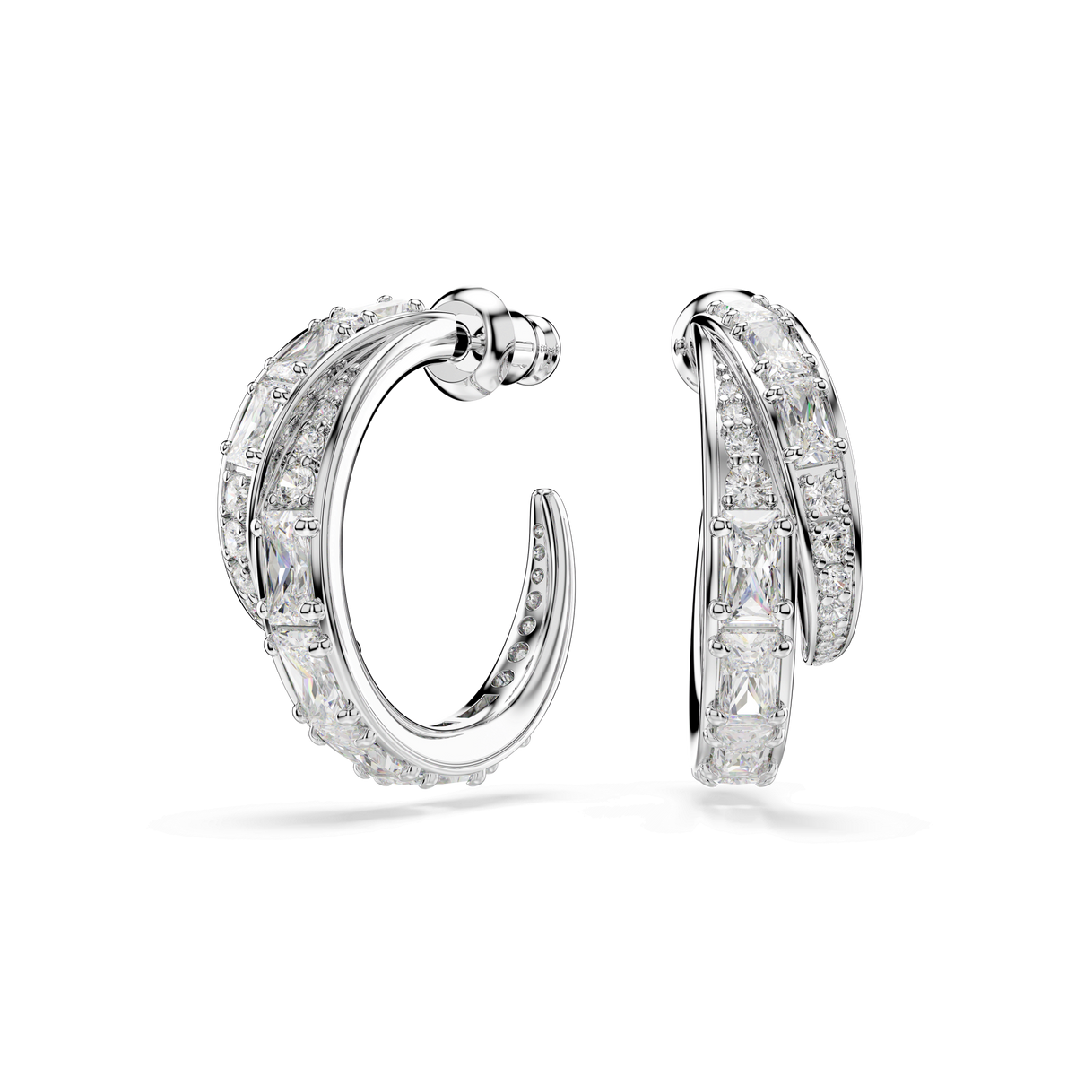 Vienna hoop earrings, Mixed cuts, White, Rhodium plated