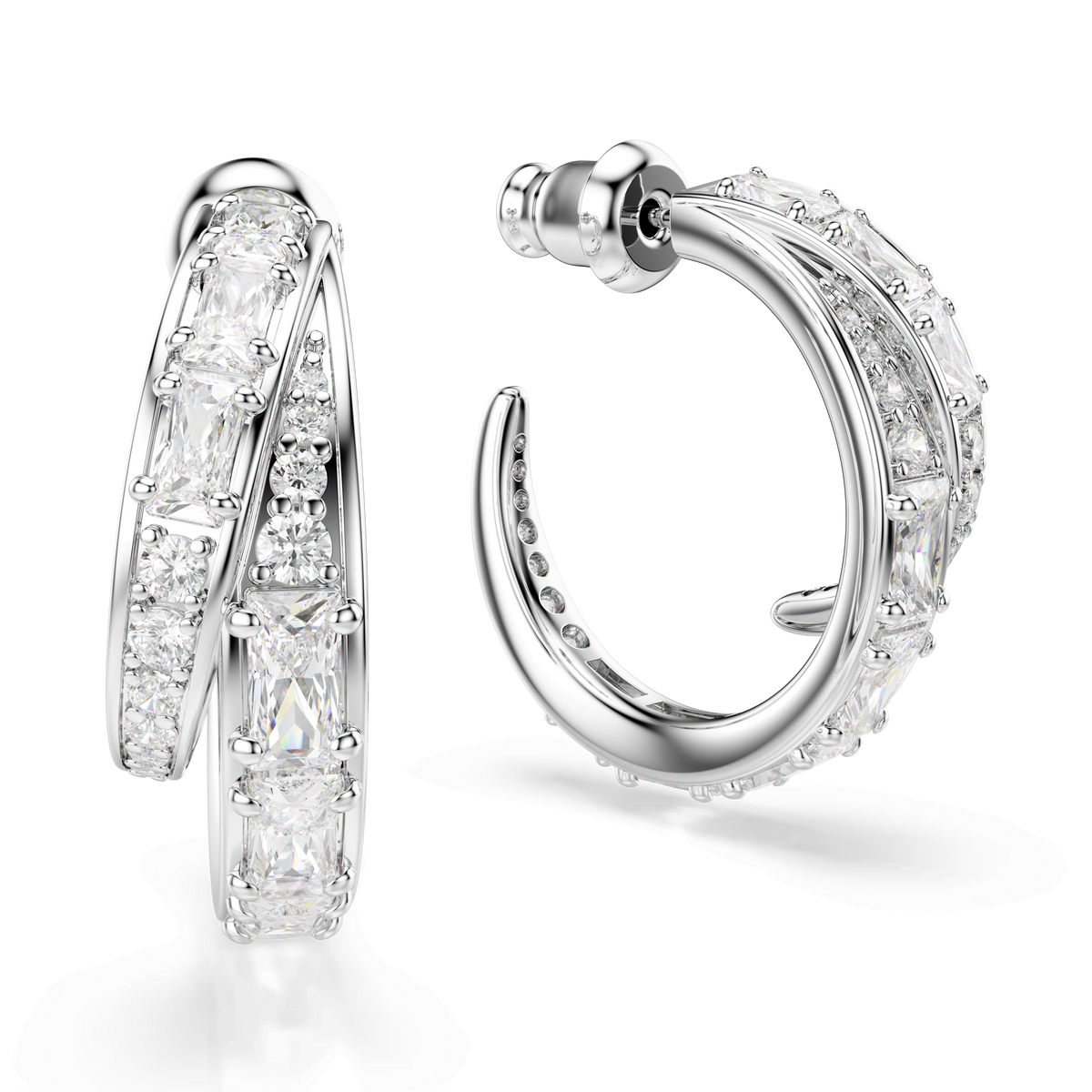Vienna hoop earrings, Mixed cuts, White, Rhodium plated