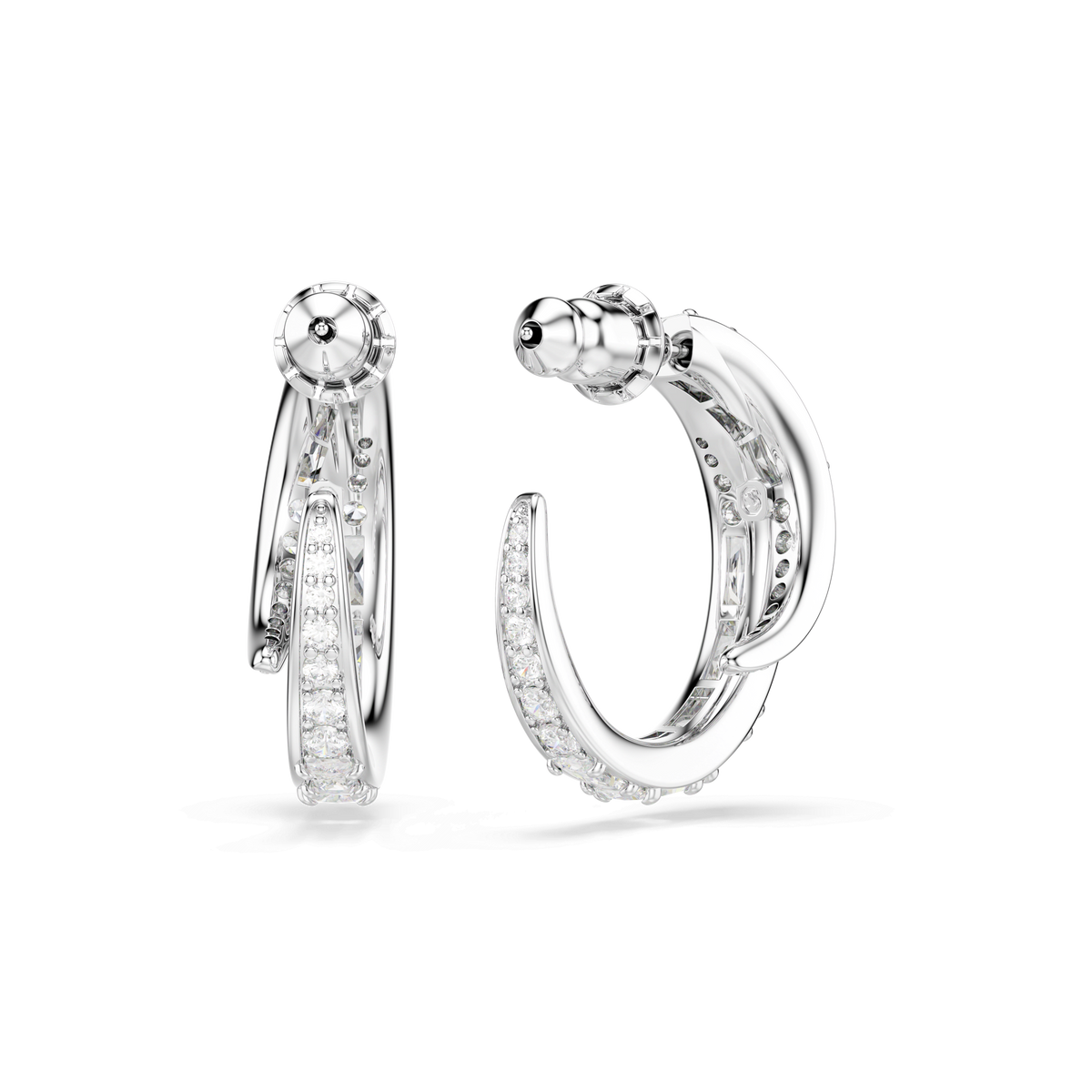 Vienna hoop earrings, Mixed cuts, White, Rhodium plated