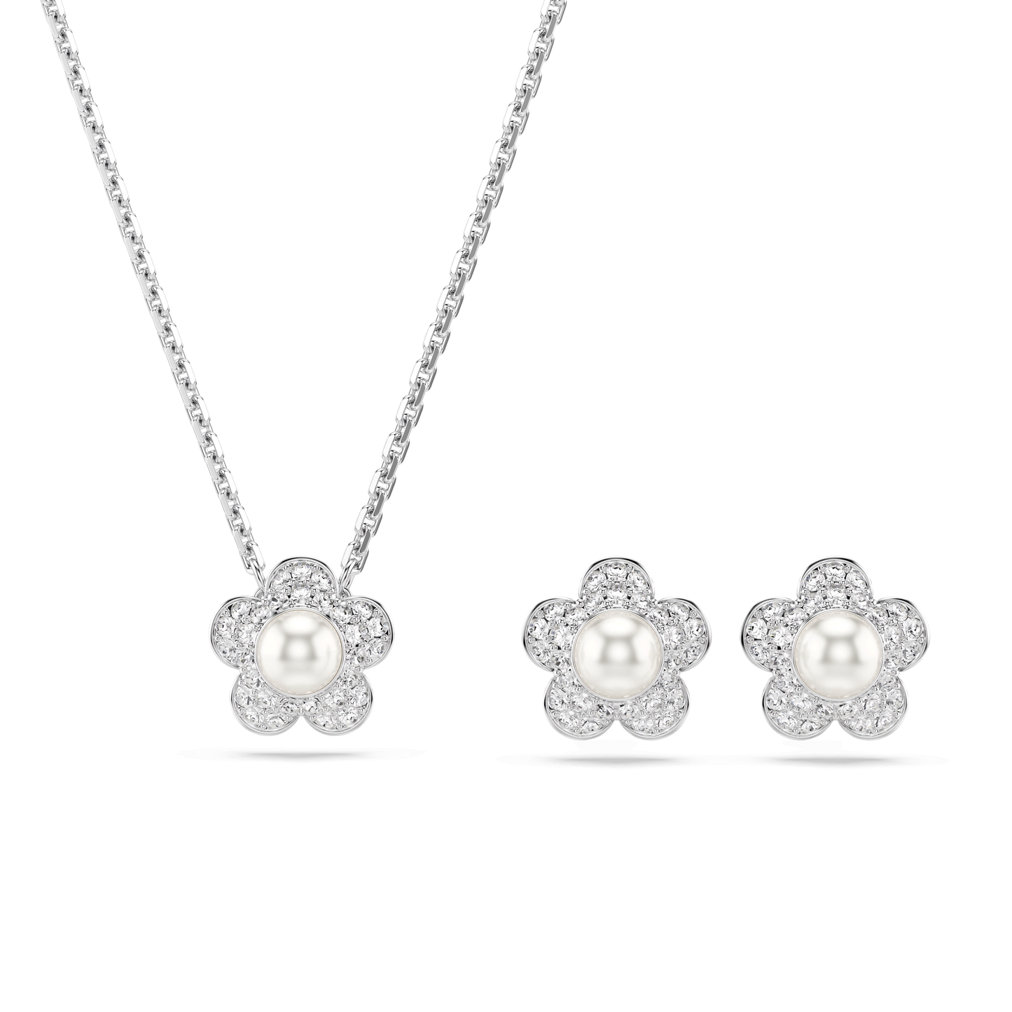 Ariana Grande x Swarovski set, Crystal pearl, Round cut, Flower, White, Rhodium plated 5749180