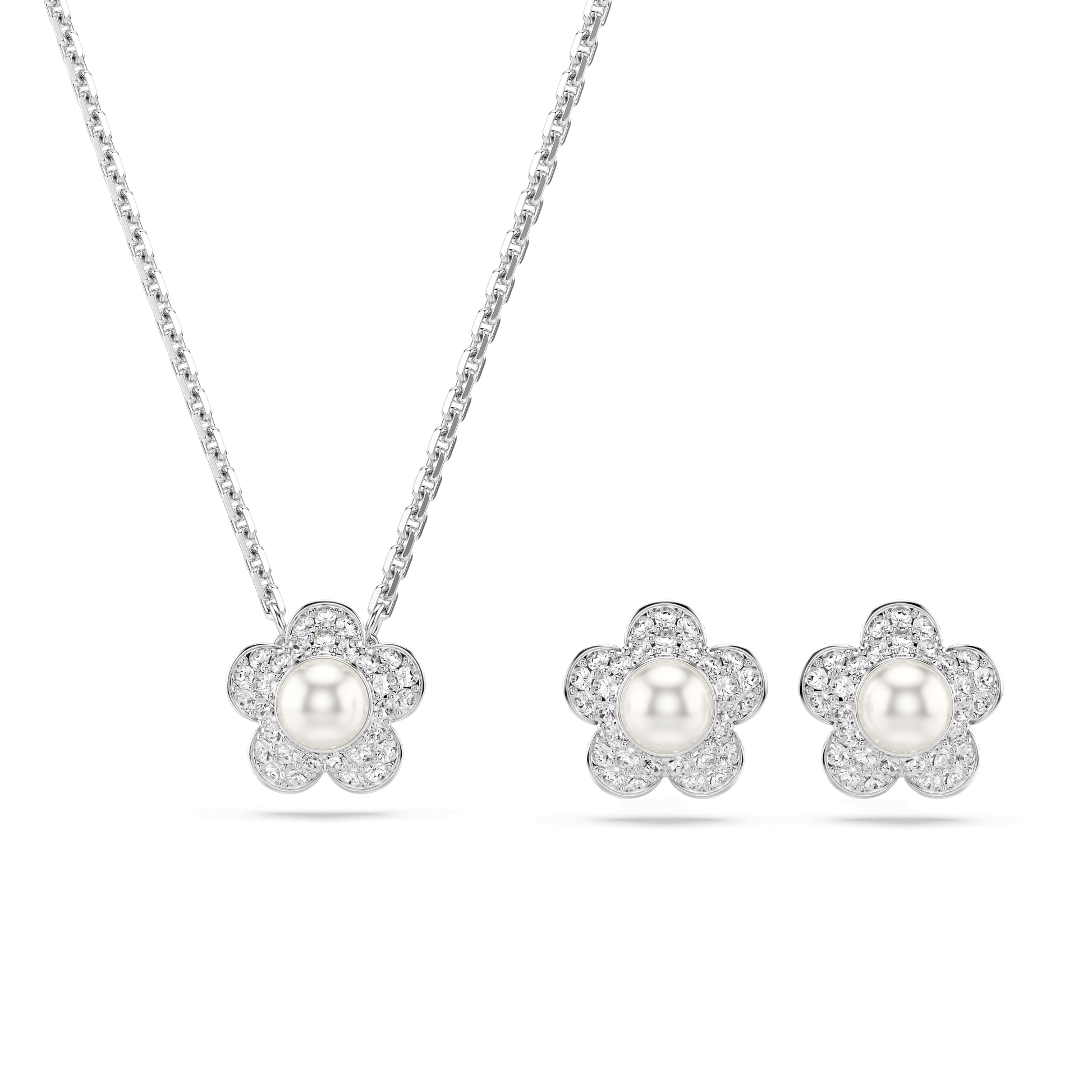 Ariana Grande x Swarovski set, Crystal pearl, Round cut, Flower, White, Rhodium plated 5749180