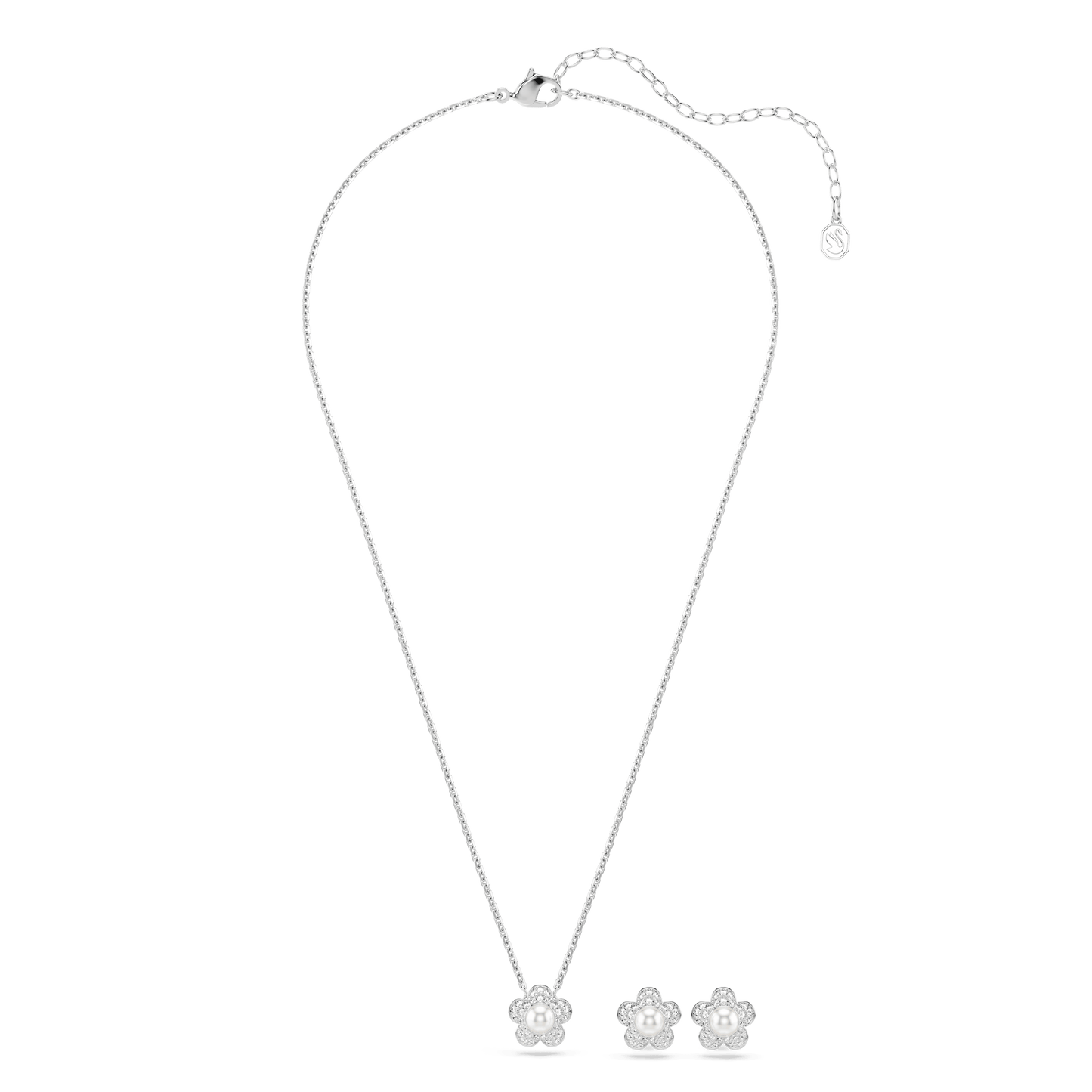 Ariana Grande x Swarovski set, Crystal pearl, Round cut, Flower, White, Rhodium plated 5749180