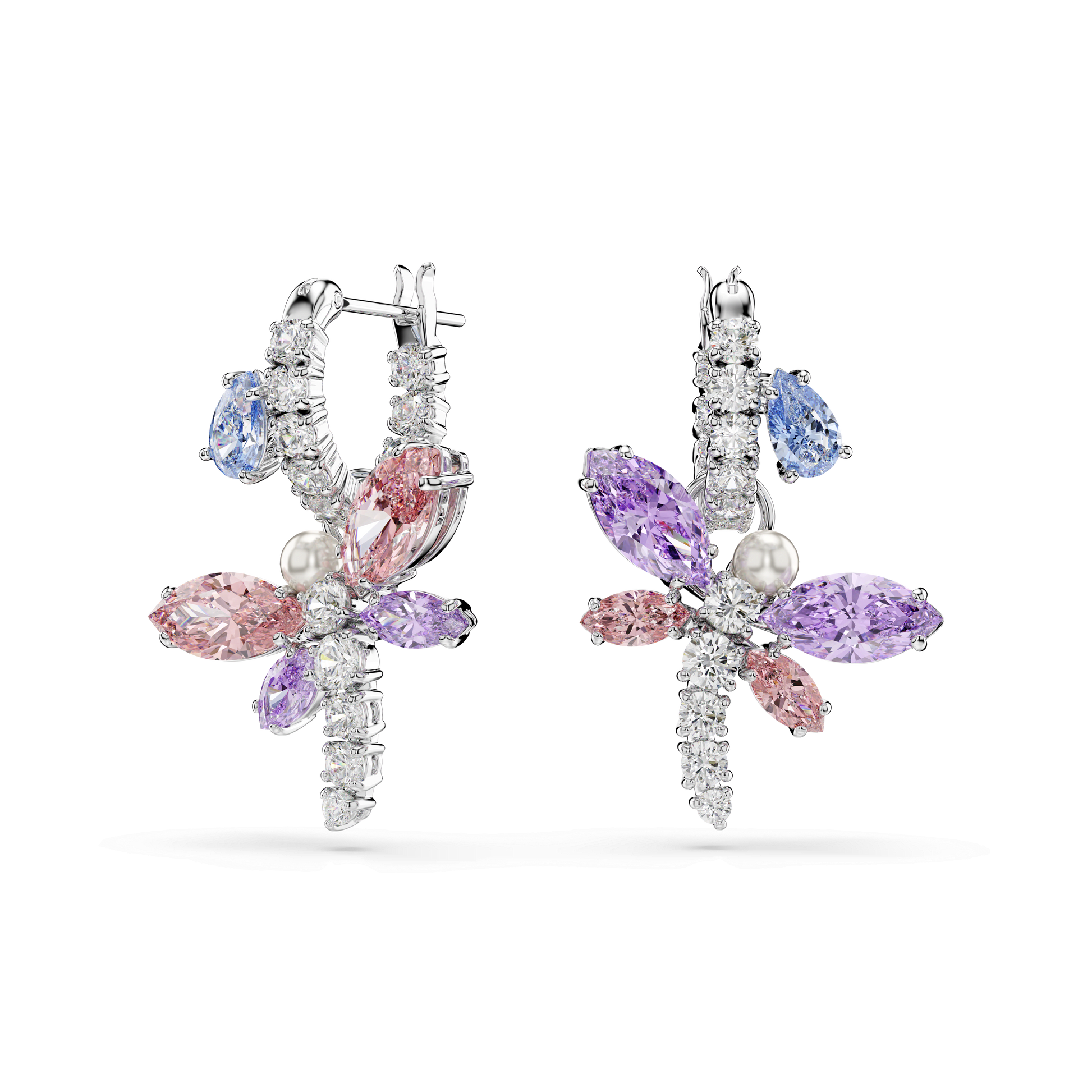Ariana Grande x Swarovski drop earrings, Mixed cuts, Dragonfly, Multicolored, Rhodium plated 5749185