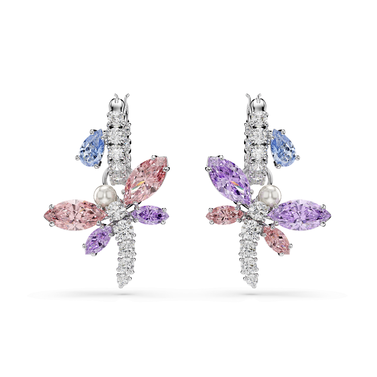 Ariana Grande x Swarovski drop earrings, Mixed cuts, Dragonfly, Multicolored, Rhodium plated 5749185