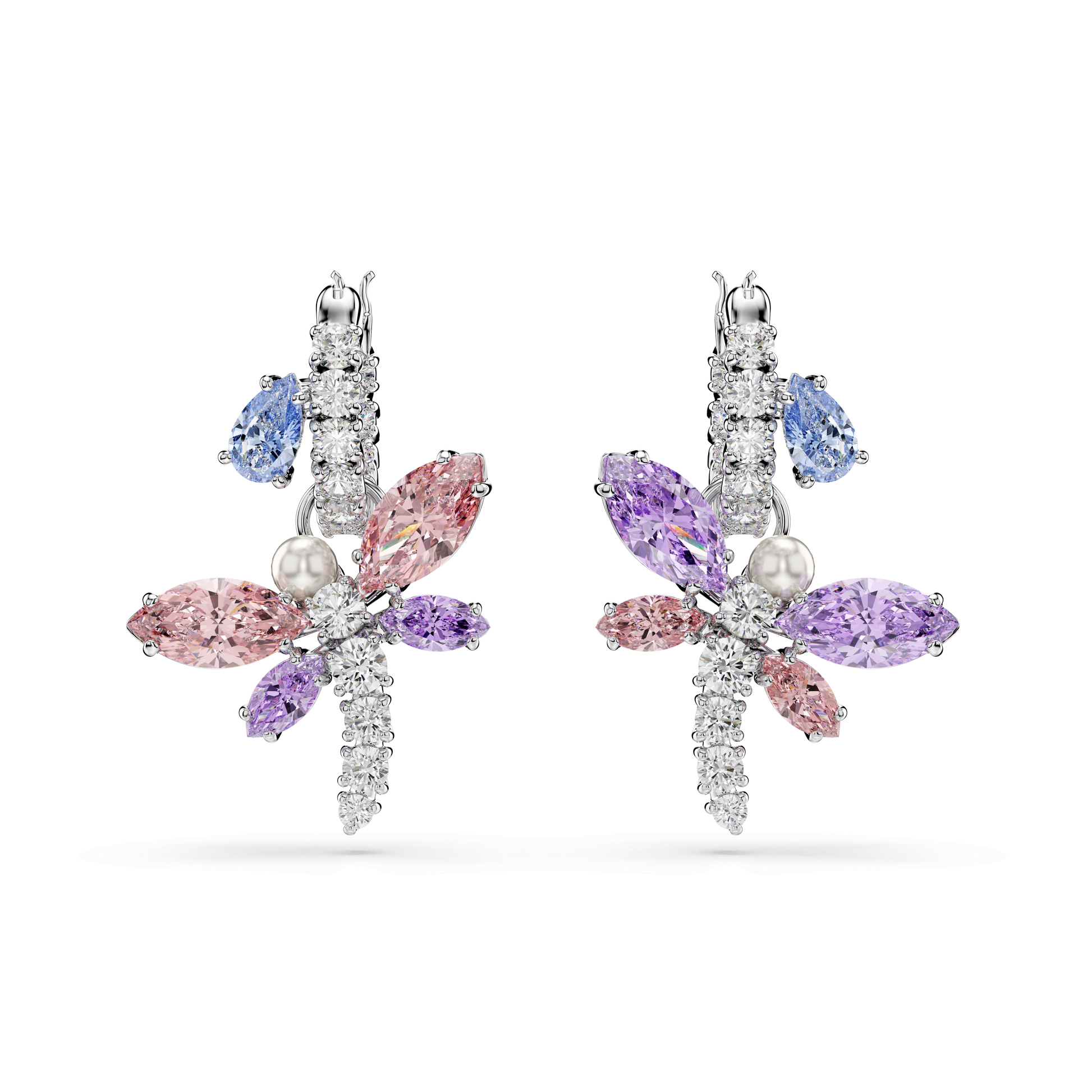 Ariana Grande x Swarovski drop earrings, Mixed cuts, Dragonfly, Multicolored, Rhodium plated 5749185