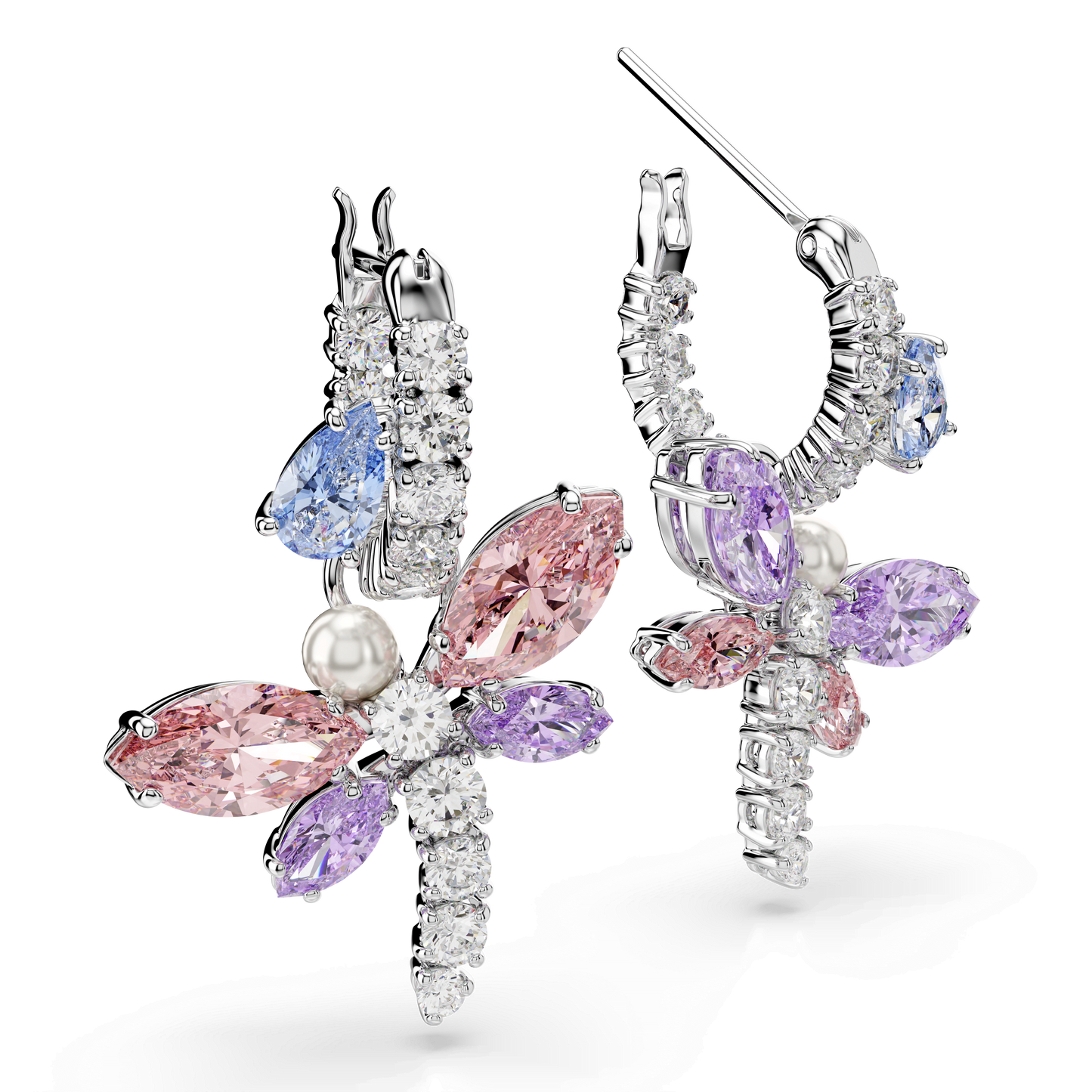 Ariana Grande x Swarovski drop earrings, Mixed cuts, Dragonfly, Multicolored, Rhodium plated 5749185