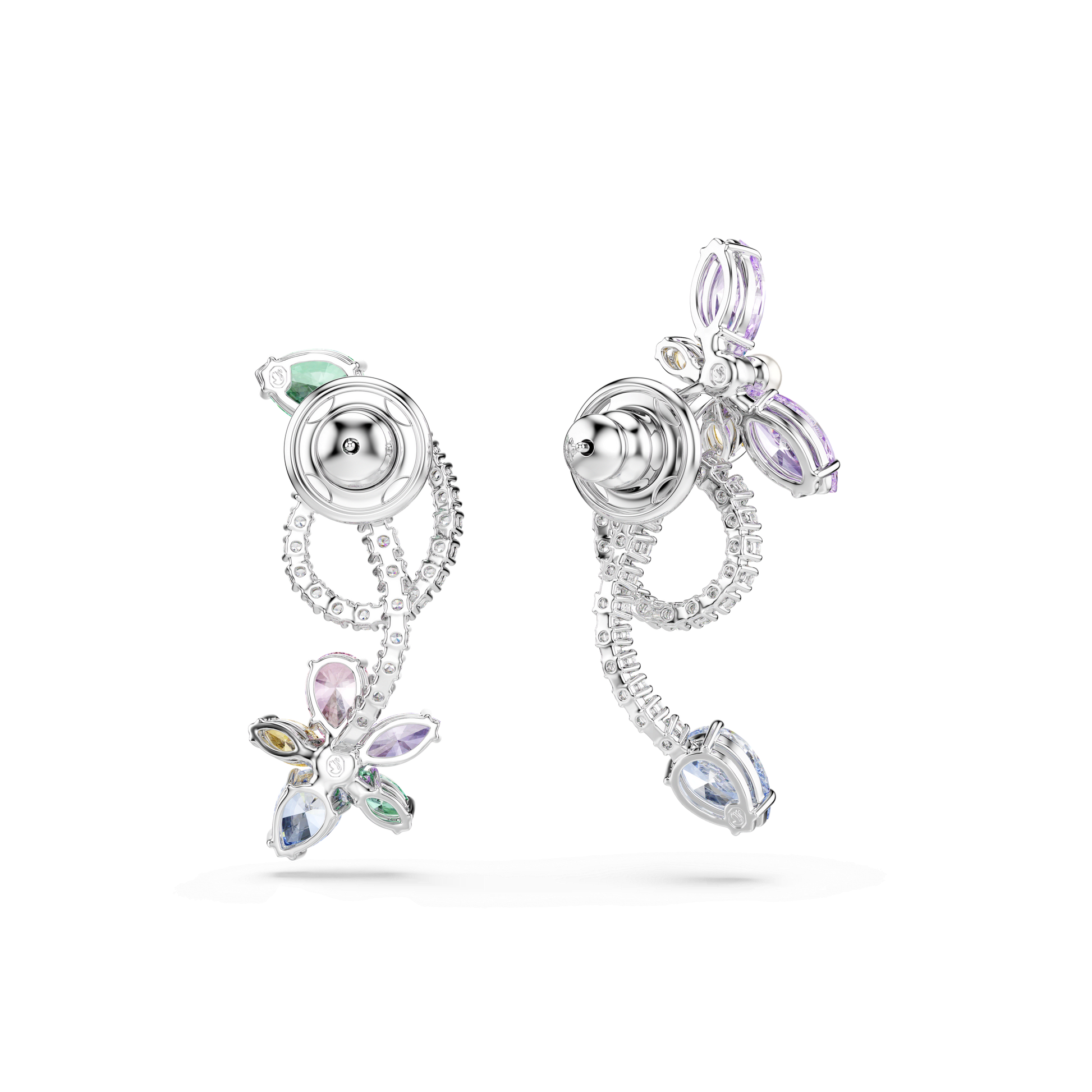 Ariana Grande x Swarovski drop earrings with ear jacket, Mixed cuts, Dragonfly, Flower, Multicolored, Rhodium plated 5749190