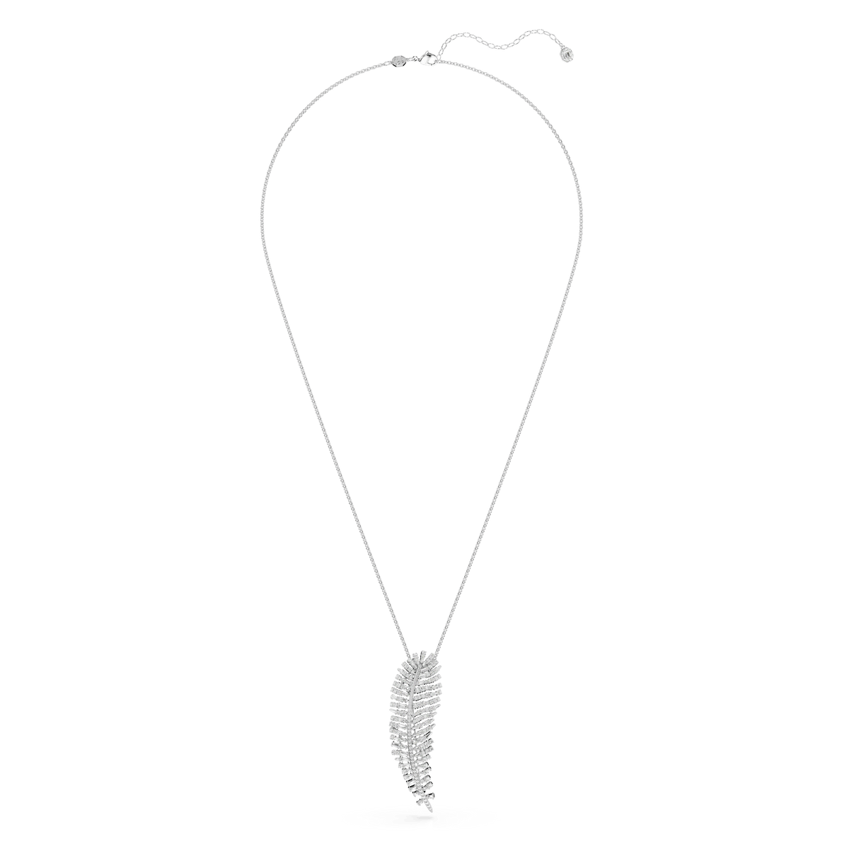 Vienna pendant and brooch, Mixed cuts, Feather, White, Rhodium plated