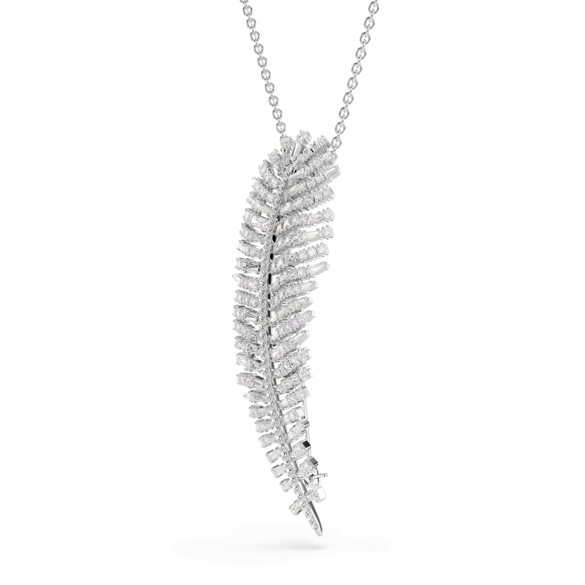 Vienna pendant and brooch, Mixed cuts, Feather, White, Rhodium plated
