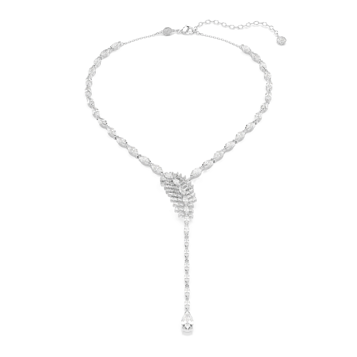 Vienna Y necklace, Mixed cuts, Feather, White, Rhodium plated