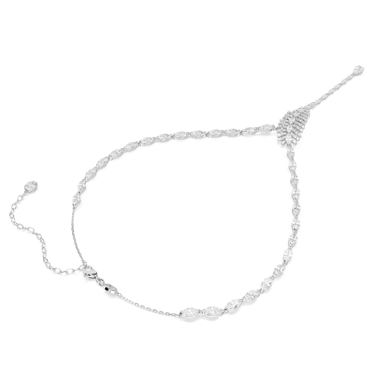 Vienna Y necklace, Mixed cuts, Feather, White, Rhodium plated