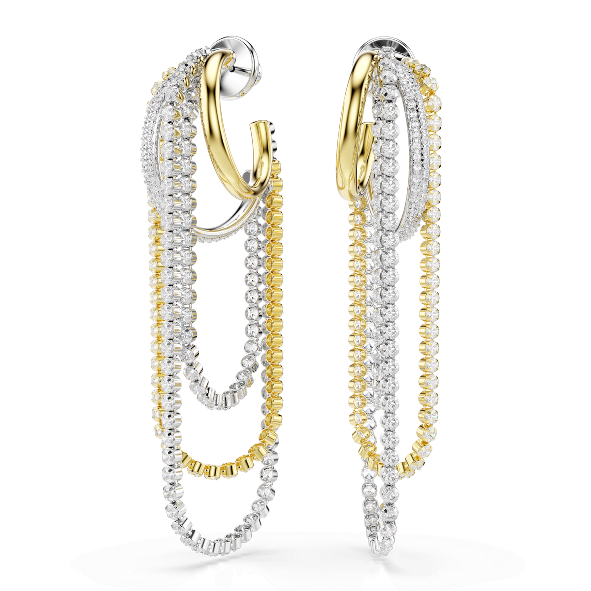 Hyperbola earrings, Layered, Round cut, White, Mixed metal finish
