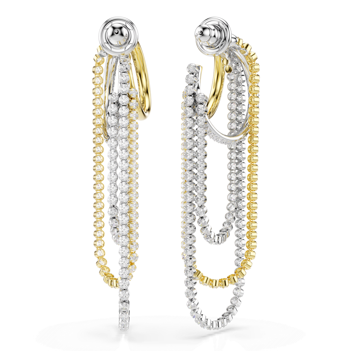 Hyperbola earrings, Layered, Round cut, White, Mixed metal finish