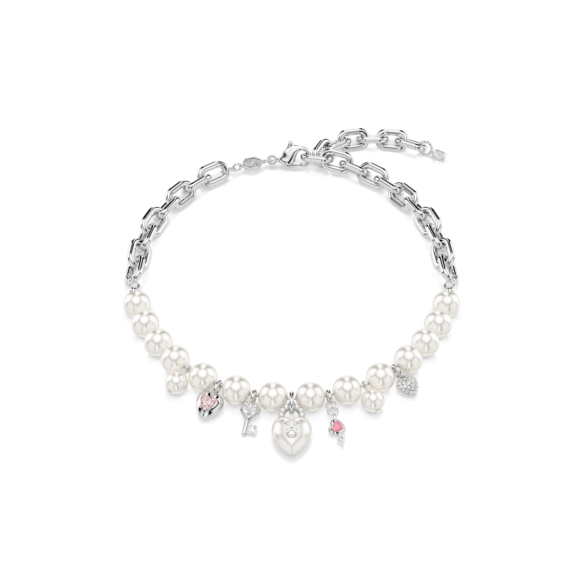 Idyllia necklace, Crystal pearl, Mixed cuts, White, Rhodium plated 5749601