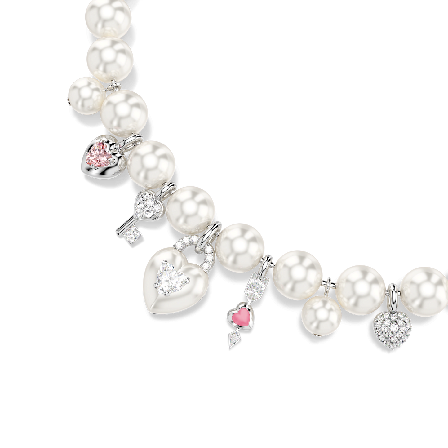 Idyllia necklace, Crystal pearl, Mixed cuts, White, Rhodium plated 5749601