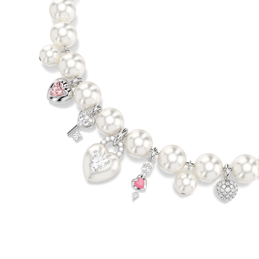Idyllia necklace, Crystal pearl, Mixed cuts, White, Rhodium plated 5749601