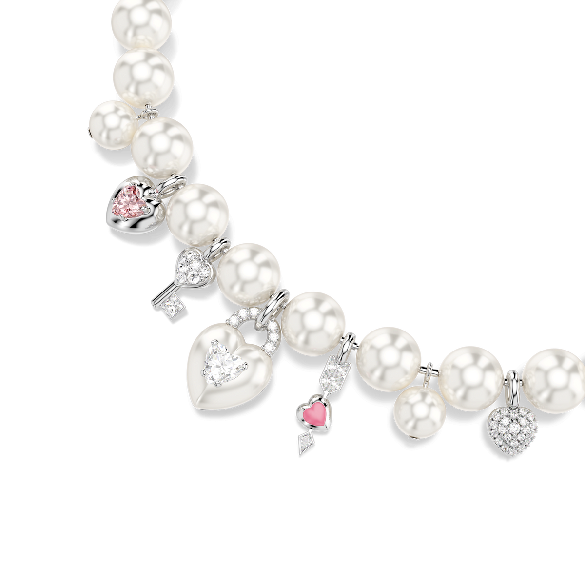 Idyllia necklace, Crystal pearl, Mixed cuts, White, Rhodium plated