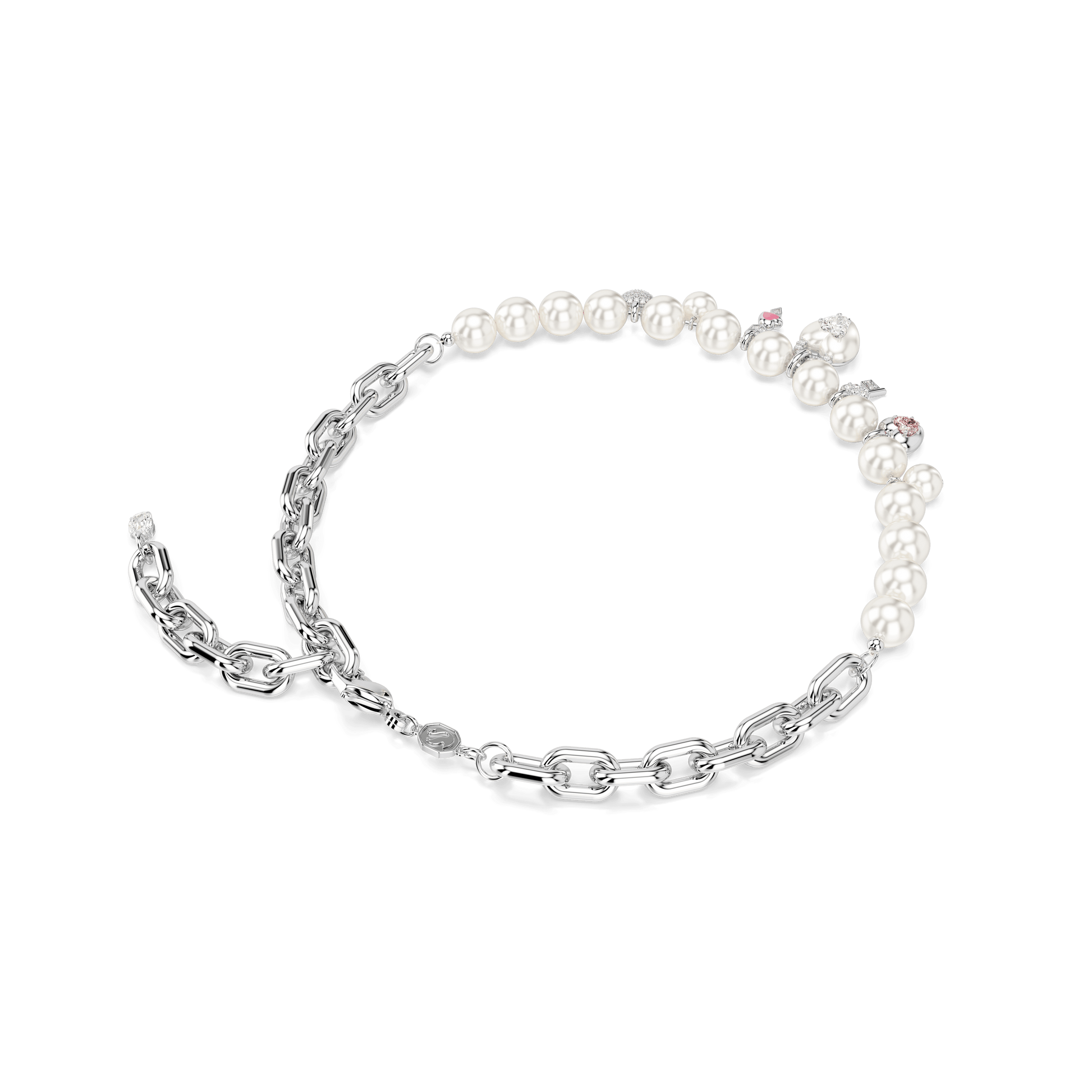 Idyllia necklace, Crystal pearl, Mixed cuts, White, Rhodium plated 5749601