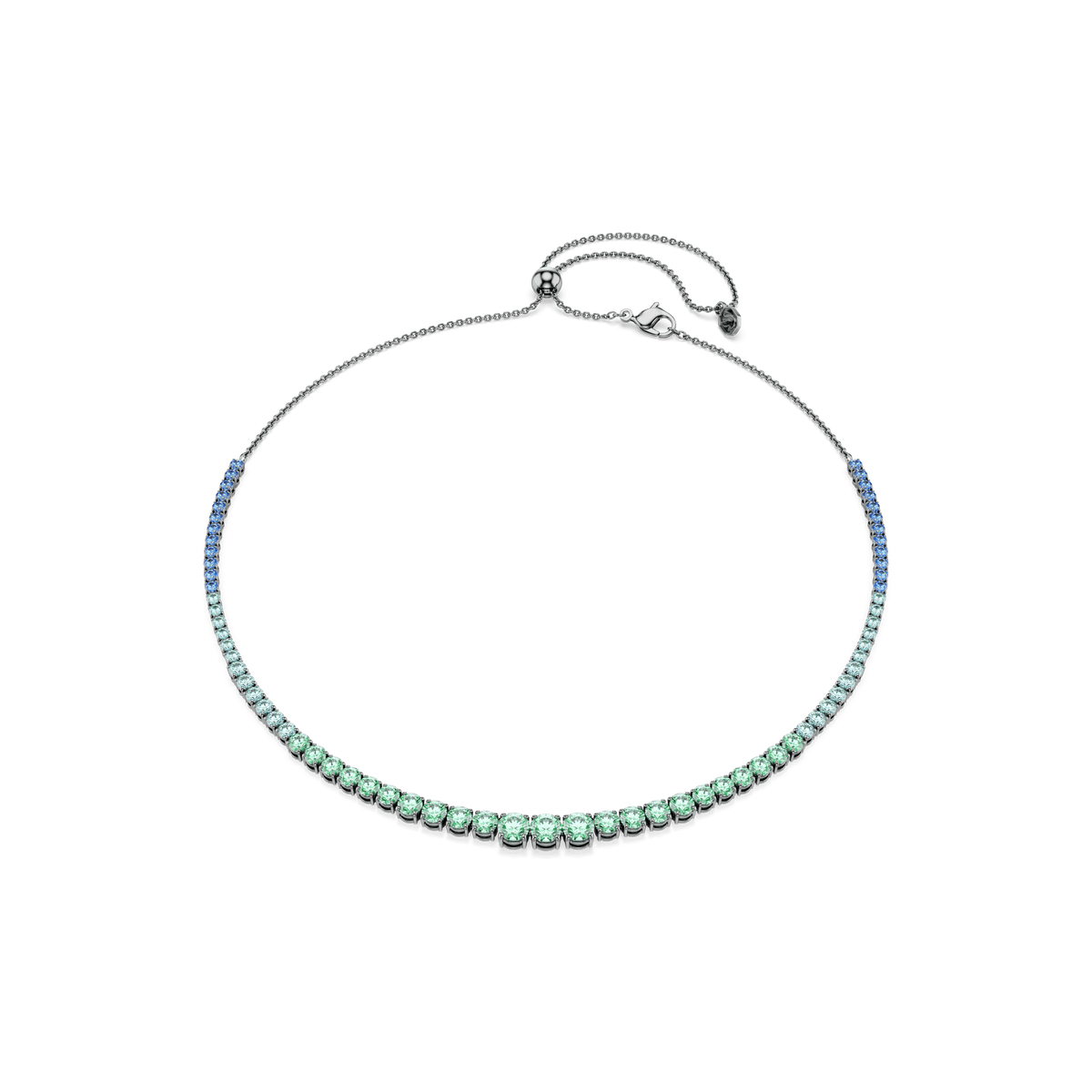Matrix necklace, Gradient of round cuts, Multicolored, Ruthenium plated