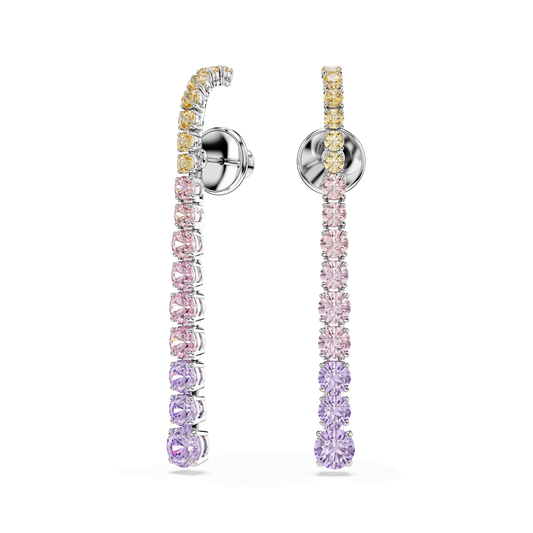 Matrix drop earrings, Gradient of round cuts, Multicolored, Rhodium plated 5751195