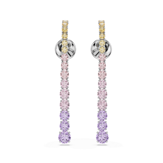 Matrix drop earrings, Gradient of round cuts, Multicolored, Rhodium plated 5751195