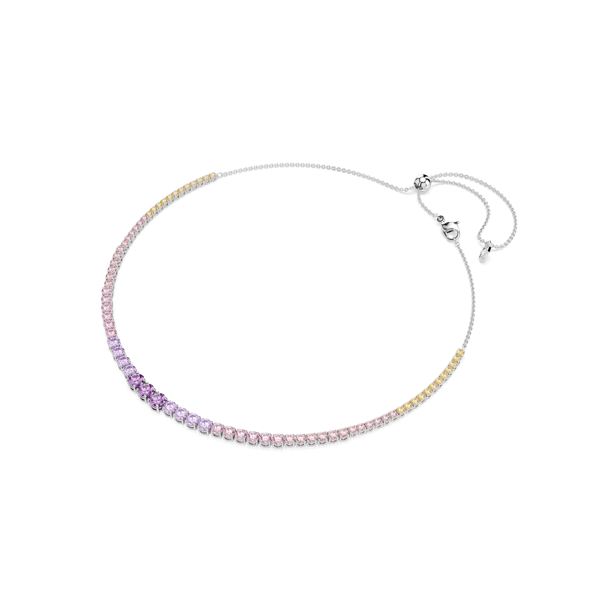 Matrix Tennis necklace, Gradient of round cuts, Multicolored, Rhodium plated 5751196