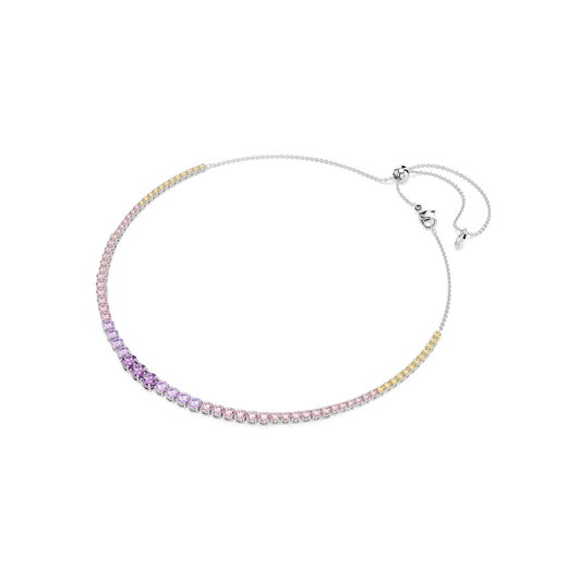 Matrix Tennis necklace, Gradient of round cuts, Multicolored, Rhodium plated 5751196